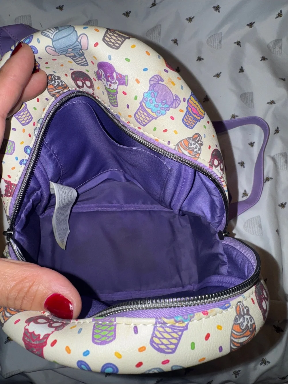 Loungefly Kids Cream Ice Cream Cone Print Mini Backpack with Purple Accents